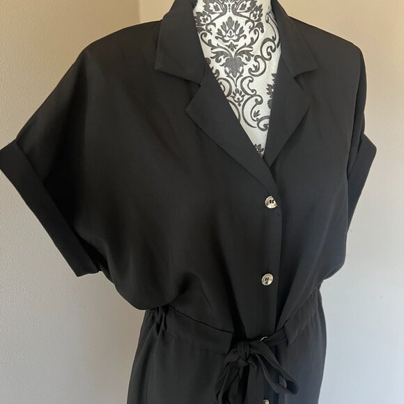 Roz & Ali Short Sleeve Tie Waist Button Front Shirt Dress - Black - Size 16 - Picture 7 of 11
